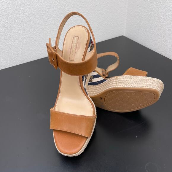 Antonio Melani Leather Beaded Berry Leaves Espadrille Wedge Sandals 10M Tan - Picture 9 of 11